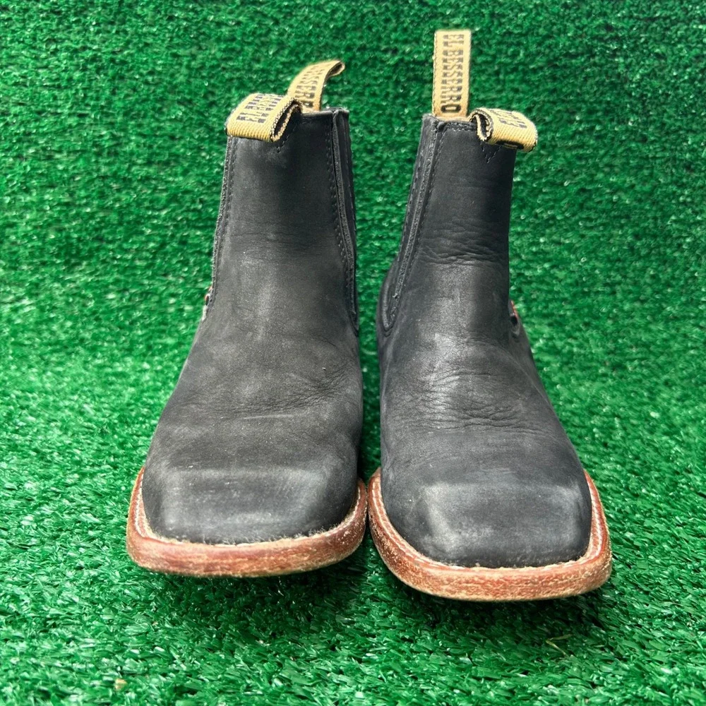 El Besserro Kids Black Leather Square Toe Western Chelsea Boots Size 20 Mexican